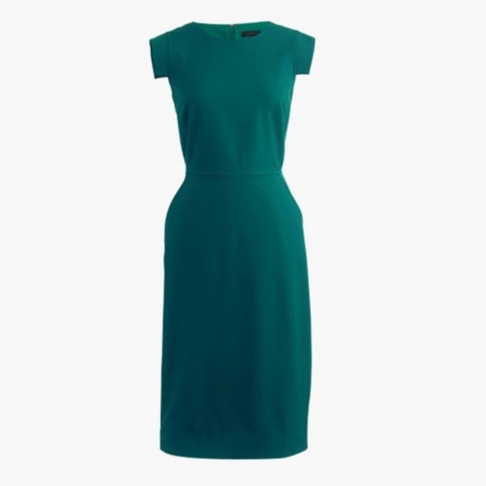 J. Crew Resume Dress Green Sheath Knee Length Wool Crew Neck Lined 6 S